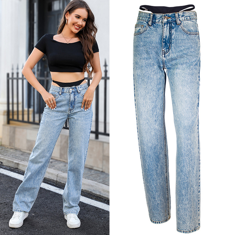 Fake Two-Piece Stitching Strai - Streetwear Outfit Brand recension och pris